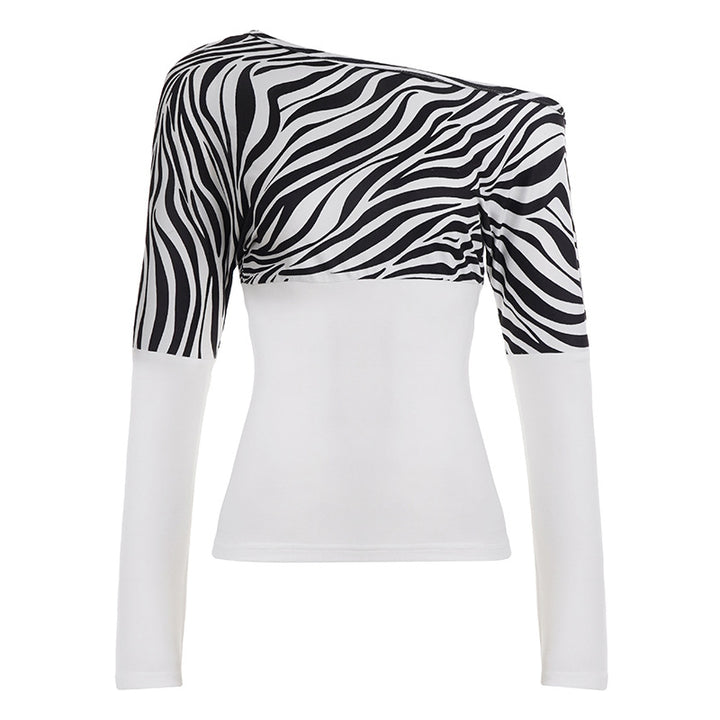 Dame Off-Shoulder Overdel med zebra-mønster og lange ærmer Skovae