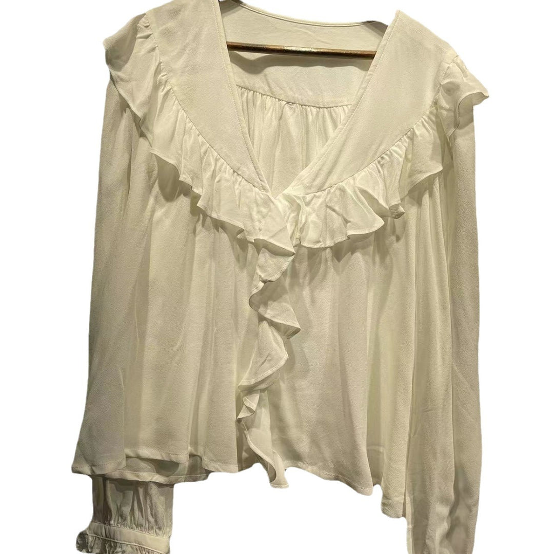 Damebluse med ruffledesign i højkvalitets chiffon Stilla