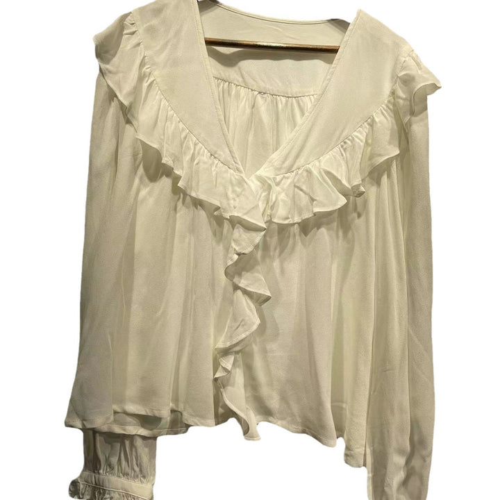 Damebluse med ruffledesign i højkvalitets chiffon Stilla