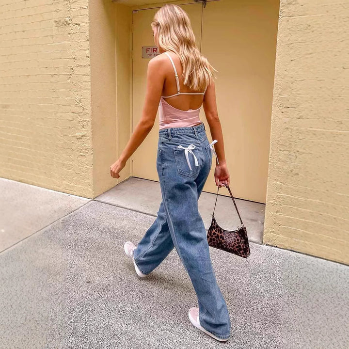 Dame Bred beskåret jeans med høj talje og moderne design Stilla