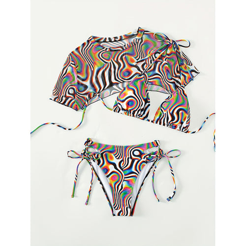 Dame bikini-sæt med gennemsigtig crop-top og unik mønster Skovae