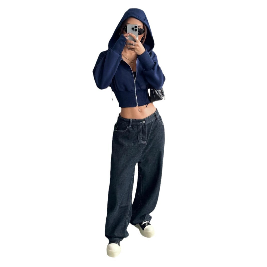 Kvinders cropped hoodie med lynlås og brede ærmer Stilla