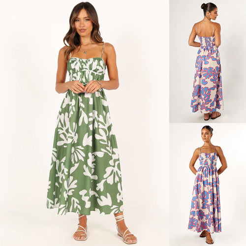 Dame Smocked Maxi Kjole med justerbare stropper Stilla