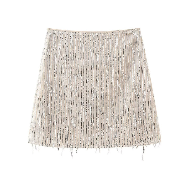 Dame Glitter Mini Skirt med iøjnefaldende Frynse Design Skovae