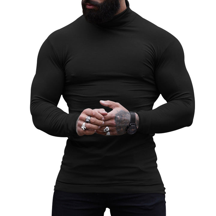 Herre langærmet T-shirt med ståkrave og tætsiddende pasform Stilla
