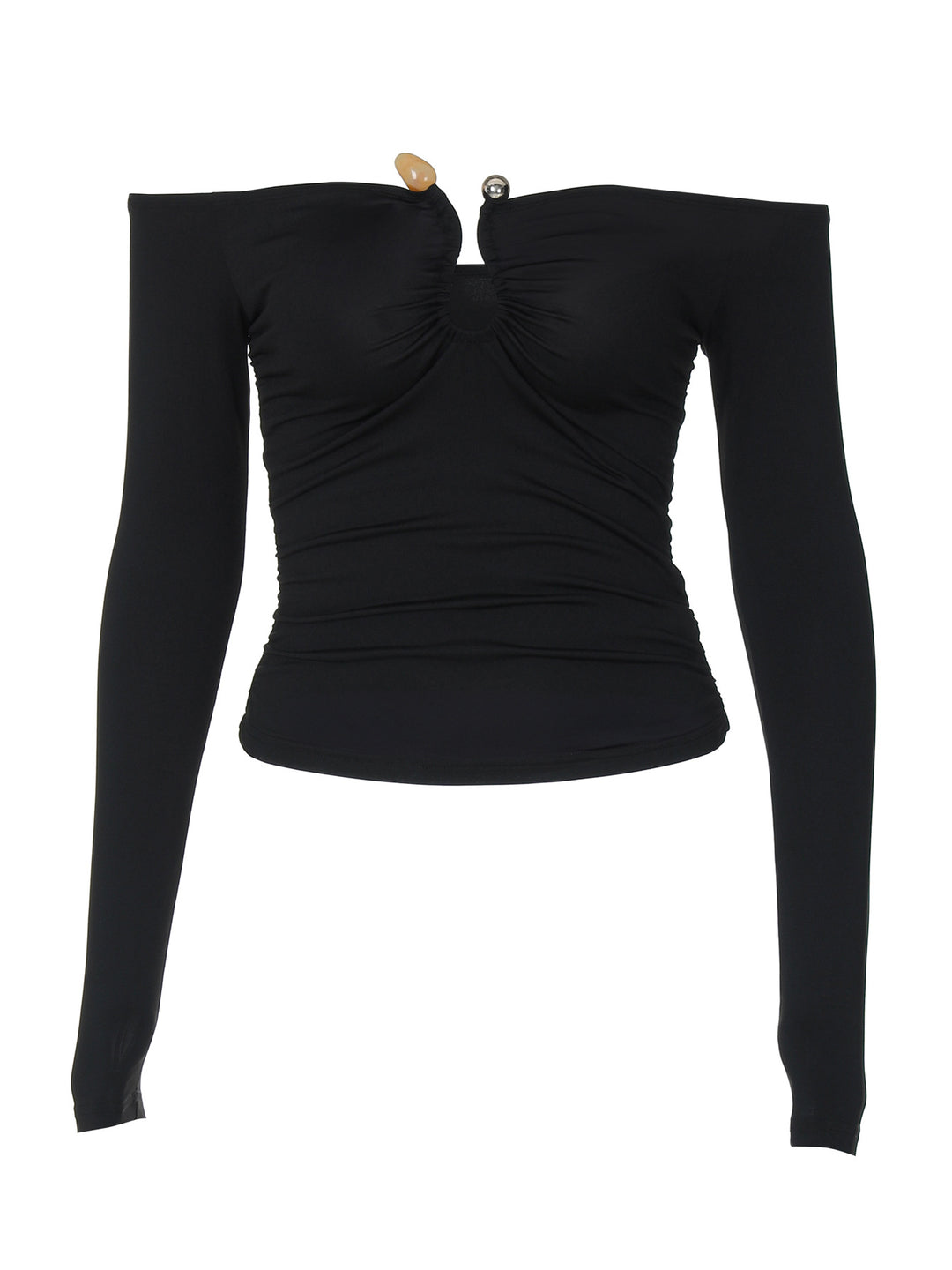 Dame Off-Shoulder Top med fine ruching-elementer og lange ærmer Stilla