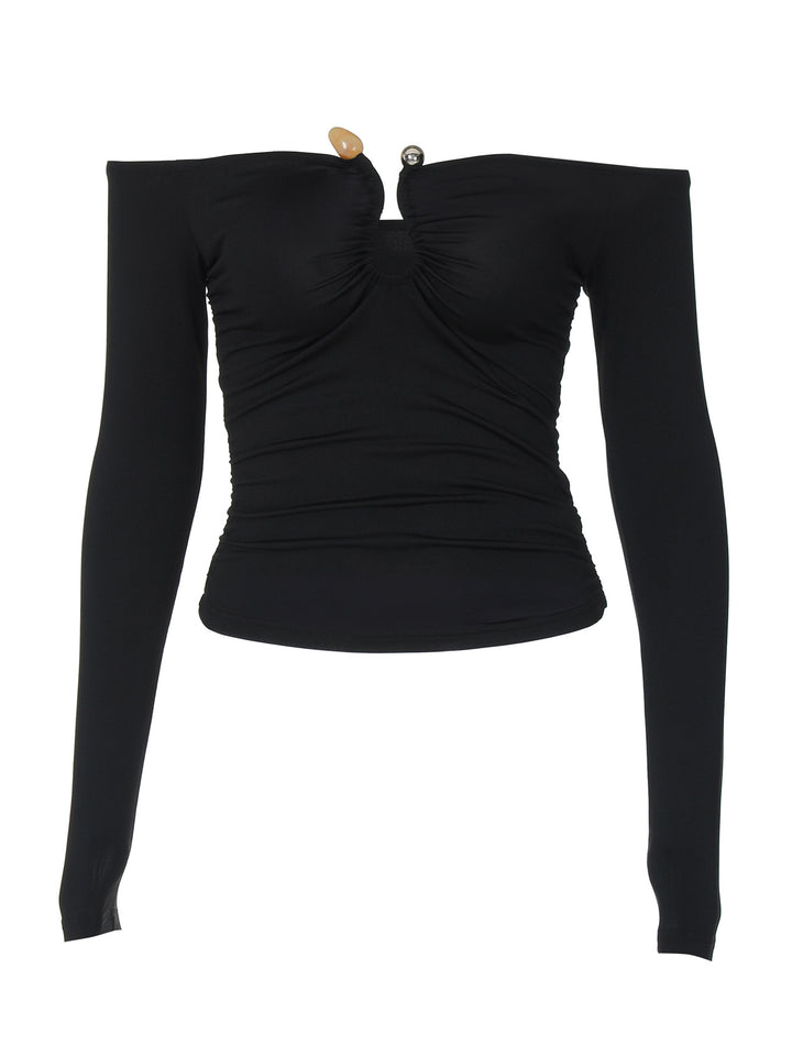 Dame Off-Shoulder Top med fine ruching-elementer og lange ærmer Stilla