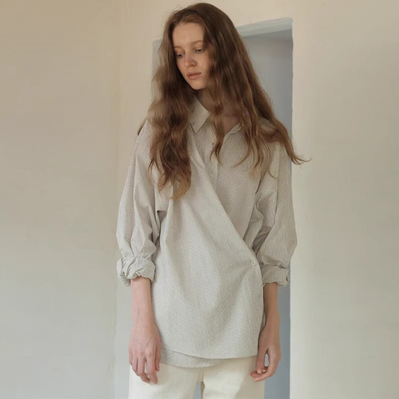 Kvinders asymmetrisk skjorte bluse med elegant indpakningslook Stilla