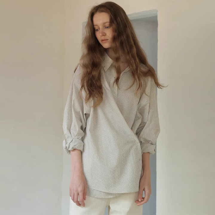 Kvinders asymmetrisk skjorte bluse med elegant indpakningslook Stilla