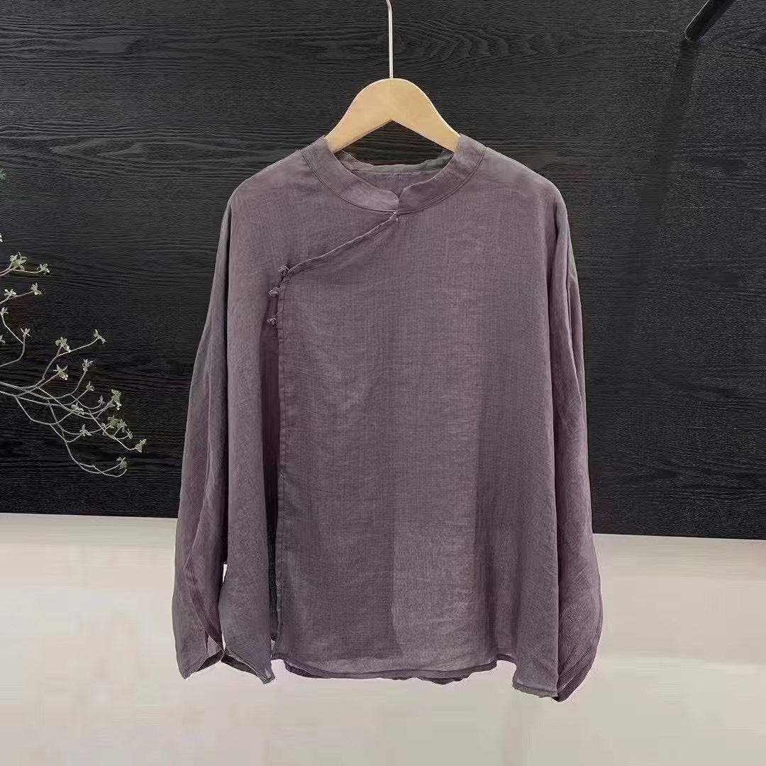 Femme Letvægts Button-Up Top med Mandarin-krave Stilla