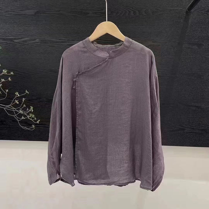 Femme Letvægts Button-Up Top med Mandarin-krave Stilla