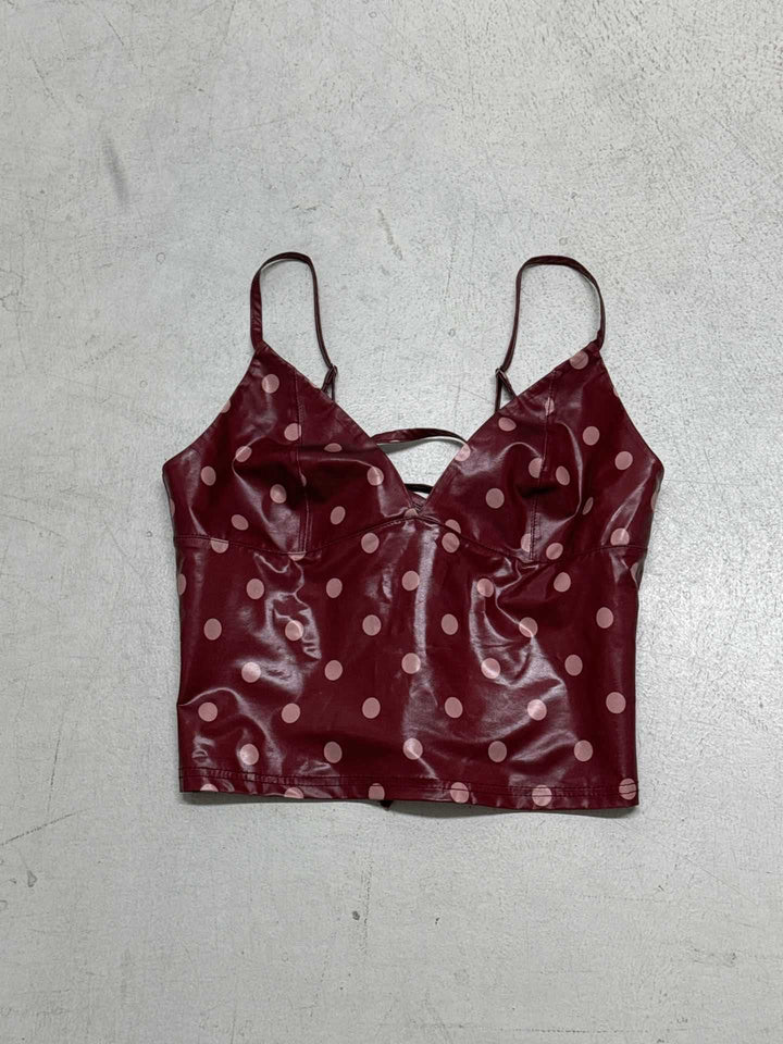 Dame Trendy Polka Dot top i kunstlæder Skovae