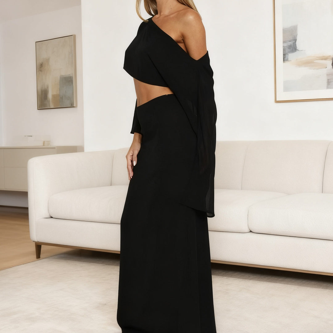 Damer Elegant Maxi-Kjole med asymmetrisk snit og lang arm Skovae