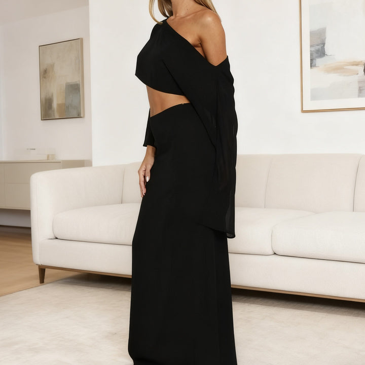 Damer Elegant Maxi-Kjole med asymmetrisk snit og lang arm Skovae