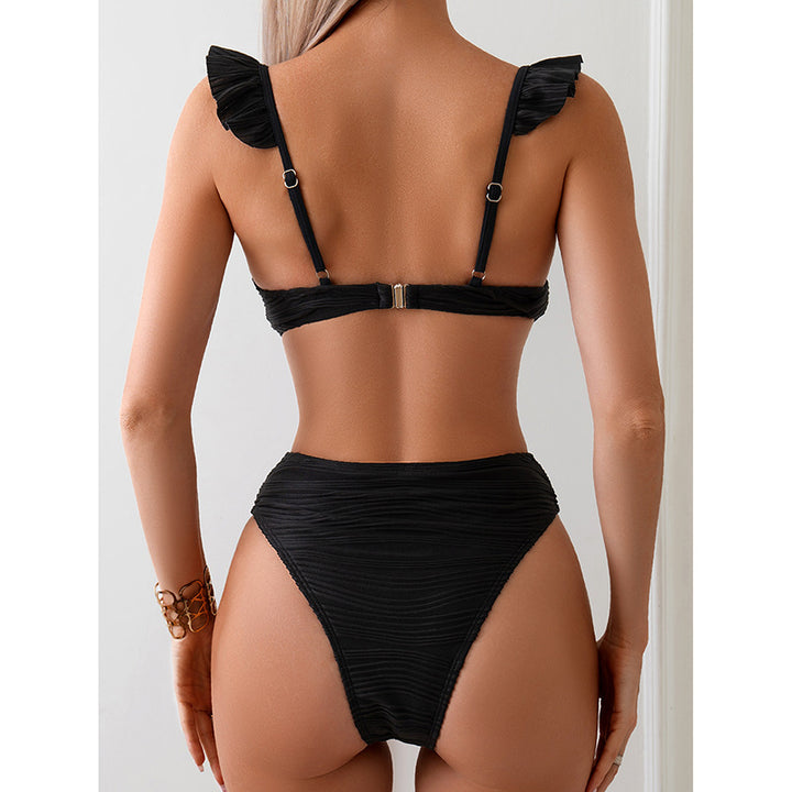 Dame bikini-sæt med flæsedetaljer og høj benudskæring Stilla