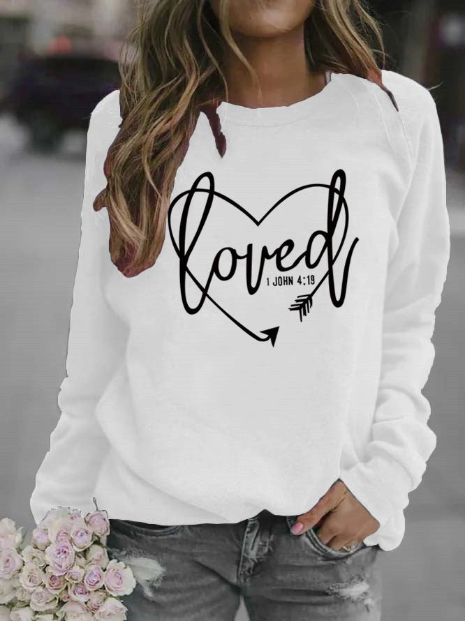 Kvinders sweatshirt med hjerteformet print og inspirerende budskab Stilla