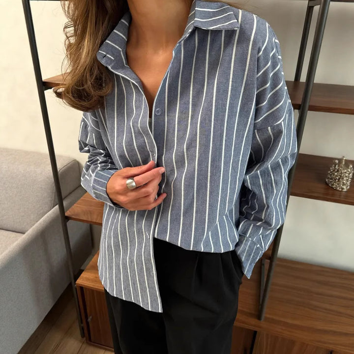 Dame Luksuriøs Skjorte i Stribet Look med Behagelig Oversized Snit Stilla