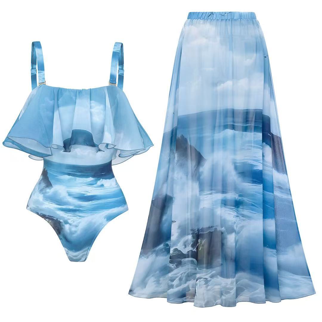Dame bikini kjole med voluminøs flæse snit og elastisk talje Stilla