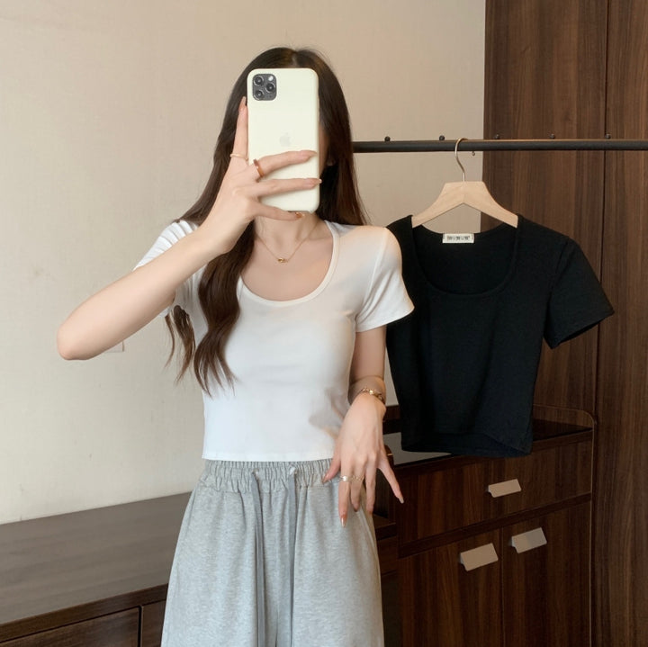 Dame Kortærmet Rundhalset Crop Top Stilla