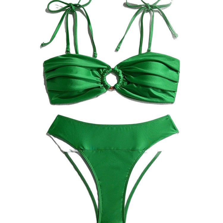 Dame bandeau bikini med dekorativ samling og ringelement Skovae