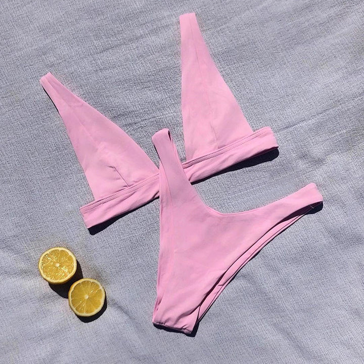 Dame bikini top med dyb V-udskæring og brede stropper Skovae