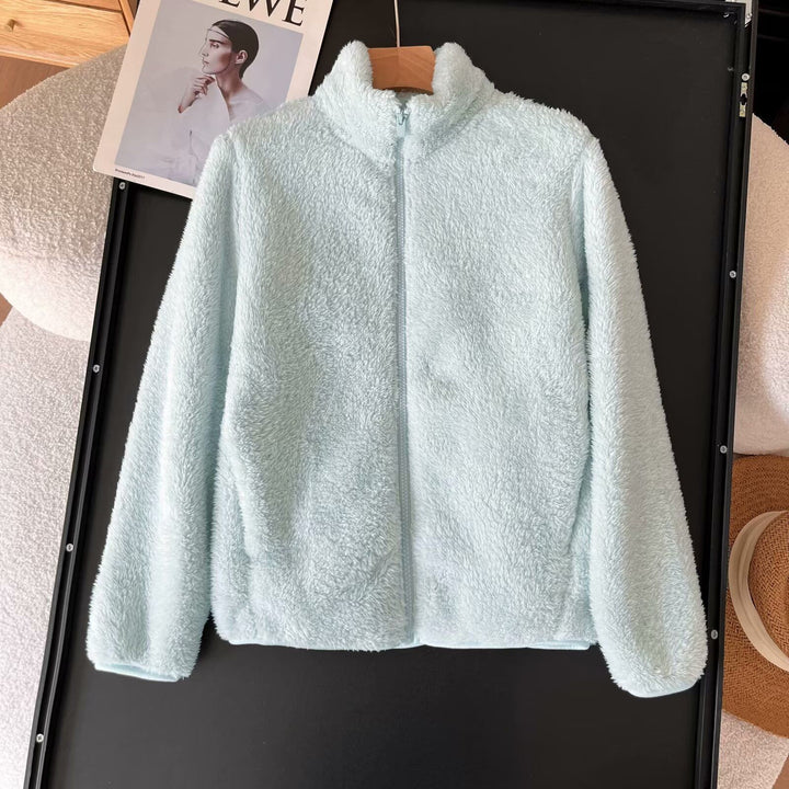 Kvinder Fluffy Fleece Jakke med Høj Krave og Lynlås Stilla