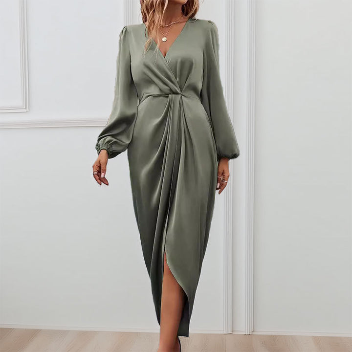 Dame elegant maxikjole med dyb V-udskæring og oversized ærmer Stilla