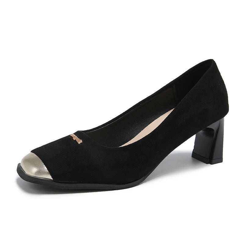 Dame Blokhæls Cap Toe Pumps Stilla