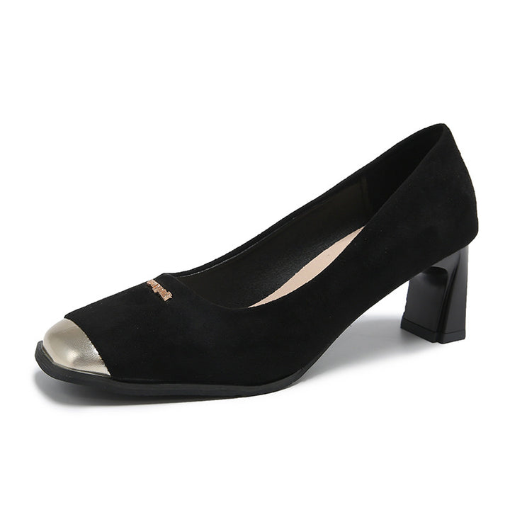 Dame Blokhæls Cap Toe Pumps Stilla