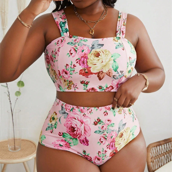 Dame bikini-sæt med blomstercrop-top og høj talje-snit Skovae
