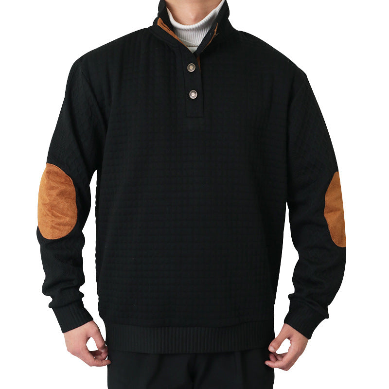 Herre fleecepullover med struktureret design og elegante læderdetaljer Stilla