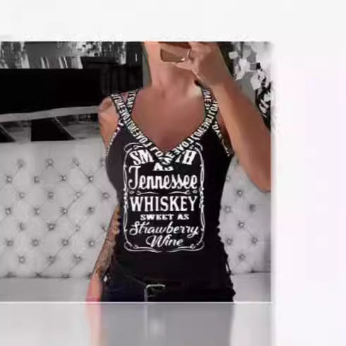 Dame Tanktop med grafisk skrift og moderigtige stropper Stilla
