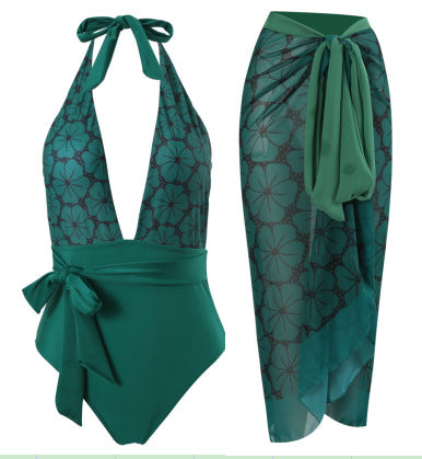 Dame elegantet heldragt badedragt med blomster wrap nederdel Skovae