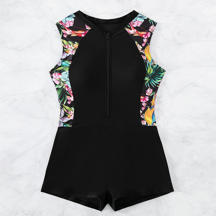 Dame Surfsuit med blomsterprint og praktisk lynlås Skovae