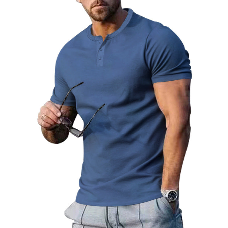 Herren kortærmet Henley T-shirt med praktisk knapdesign og kropsnær pasform Stilla