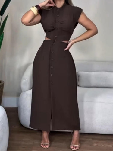 Dame Maxikjole med cut-out detaljer og knaplukning Stilla
