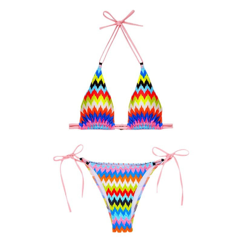 Dame triangel-bikini med livligt bølgemønster og justerbare stropper Stilla