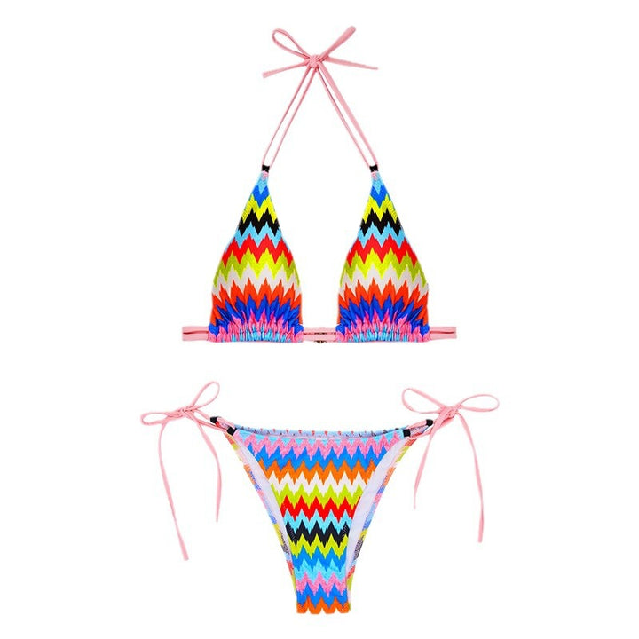 Dame triangel-bikini med livligt bølgemønster og justerbare stropper Stilla