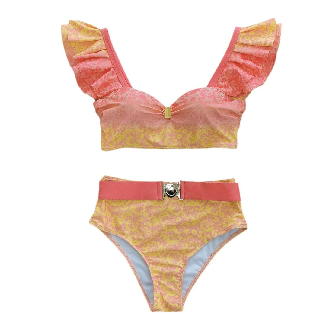 Dame Bikini-sæt med voluminøse flæseærmer og højt skåret trusse Stilla