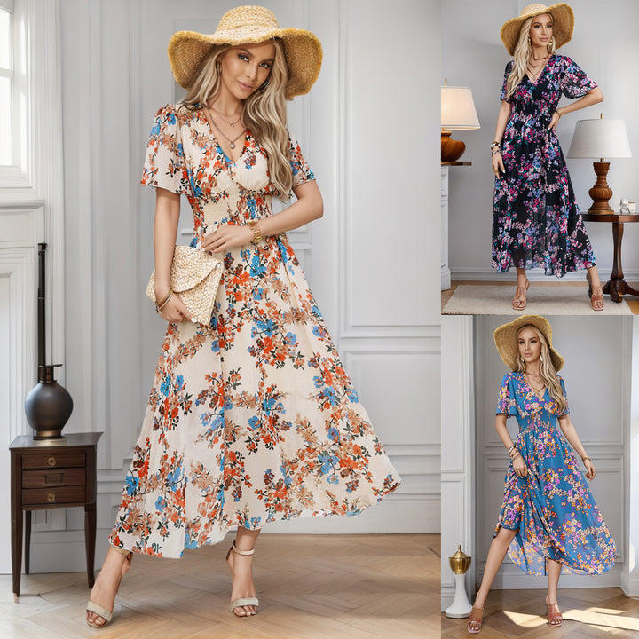 Dame Floral Maxikjole med flatterende rynket taljeområde Stilla