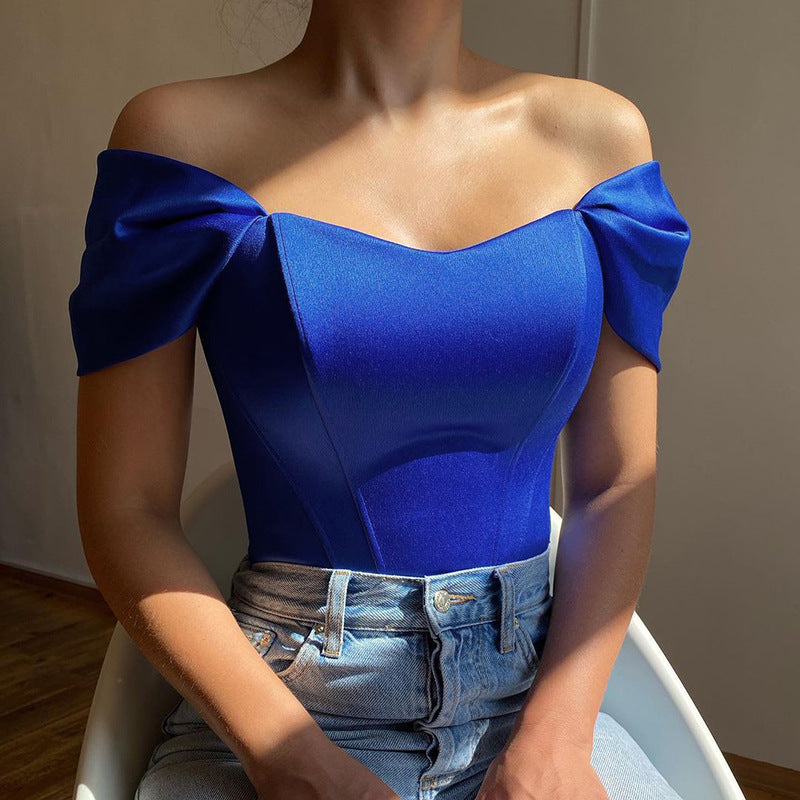Dame Off-Shoulder Satin Bodysuit Stilla
