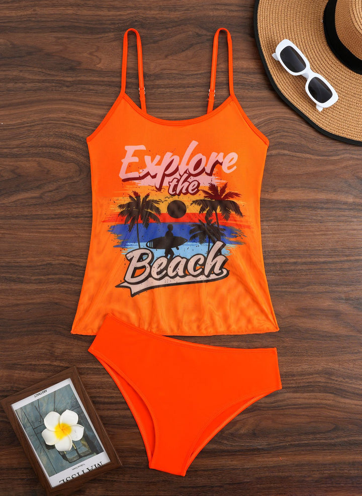 Dame Sporty Tankini-sæt med trendy print Skovae