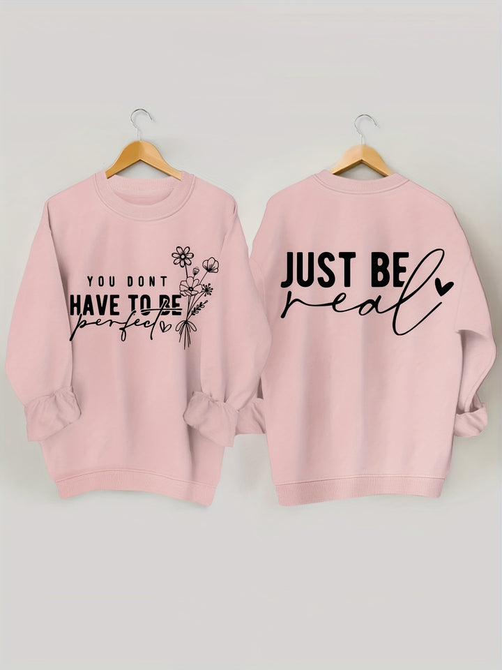 Kvinders afslappede sweater med inspirerende budskaber Stilla