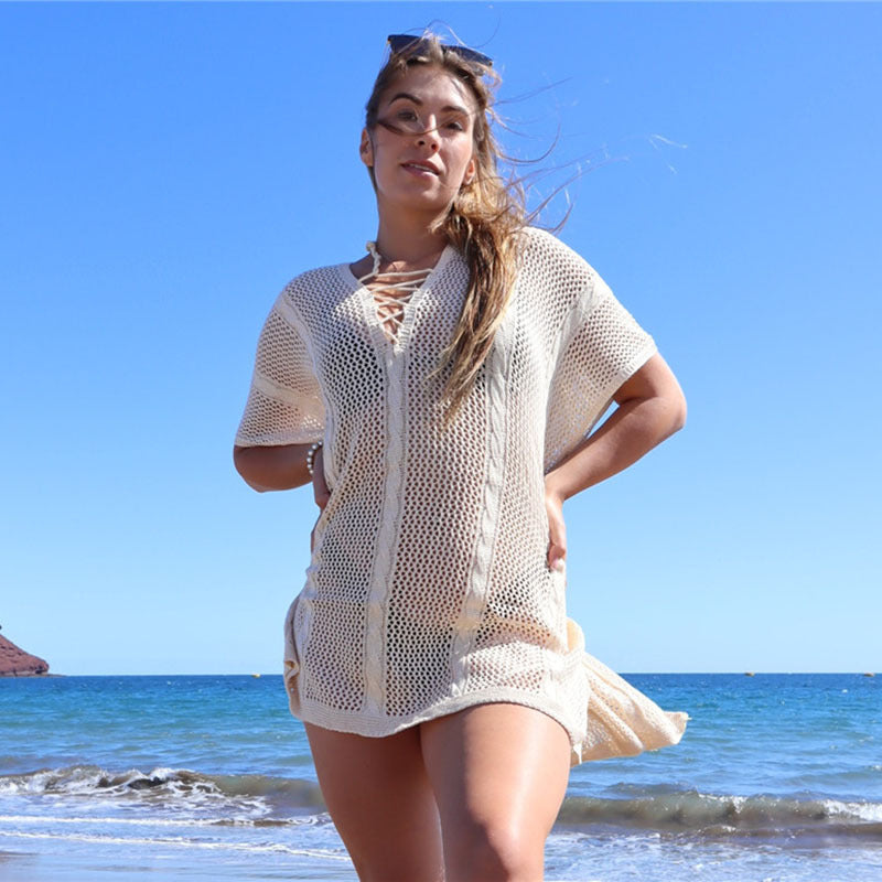 Dame luftig strandpullover i moderne hækle-design Stilla
