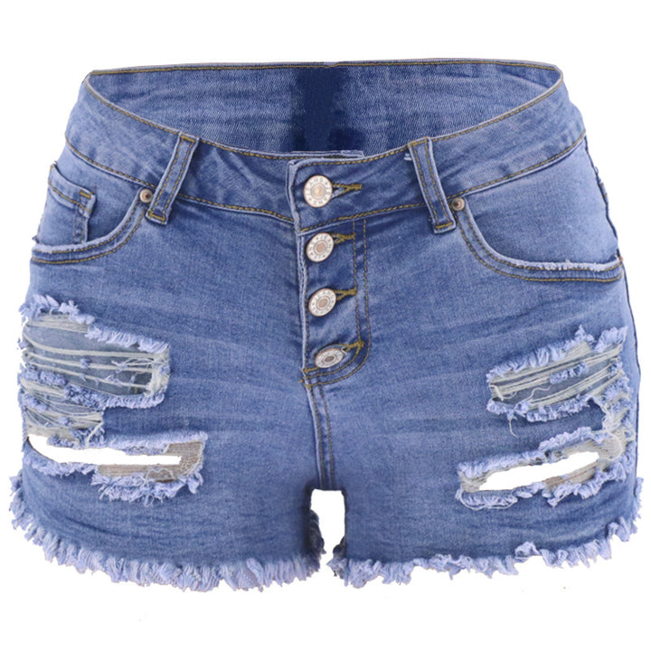 Dame Z destroyed jeans-shorts med knaplukning og fransede kanter Stilla