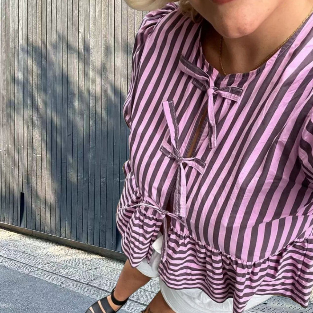 Dame Camouflage Bluse med tætsiddende snit og puffærmer Stilla