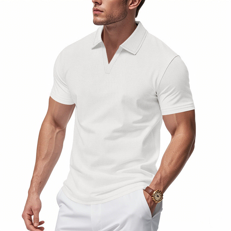 Herrer kortærmet polo skjorte med struktureret design og moderne V-udskæring Stilla
