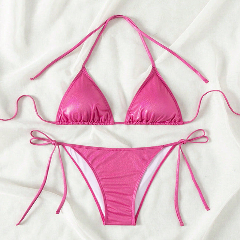 Dame Triangel-Bikini med glitrende finish og justerbare bindebånd Skovae