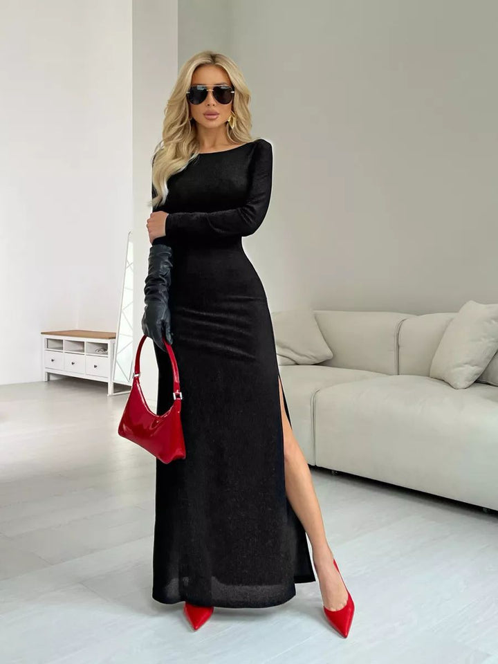 Dame Glamourøs Maxikjole med lange ærmer og elegant rygvisning Stilla
