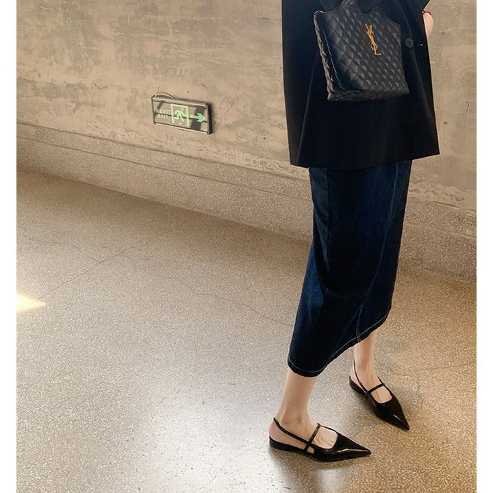 Dame elegante spidse Slingback-Flats med to-rem design Stilla